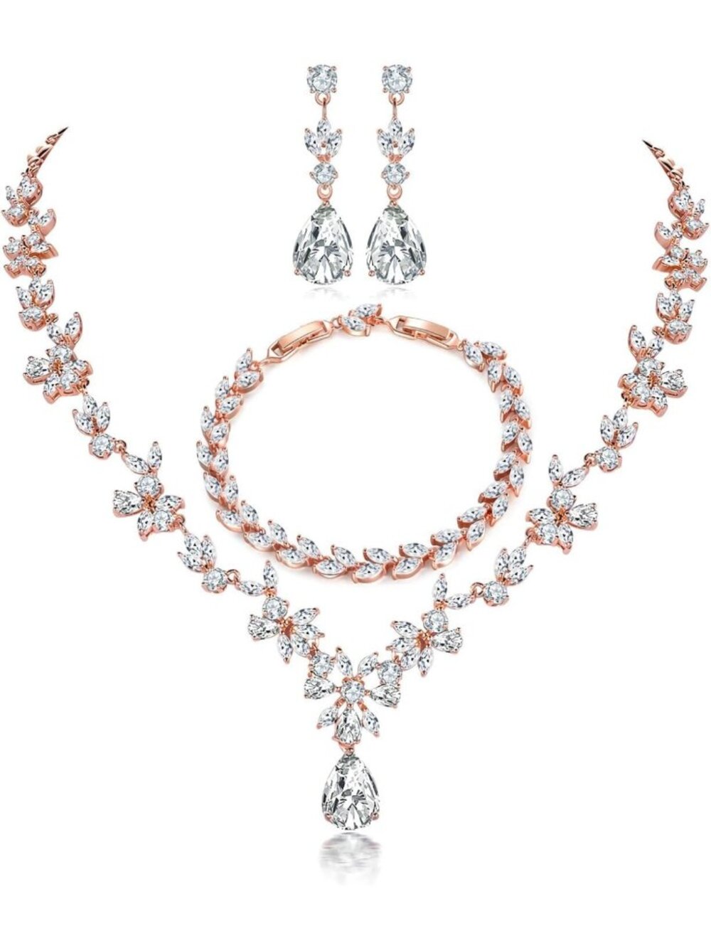 Elegant Jewelry Set for Women - Dangle Earrings, Necklace & Bracelet with AAA